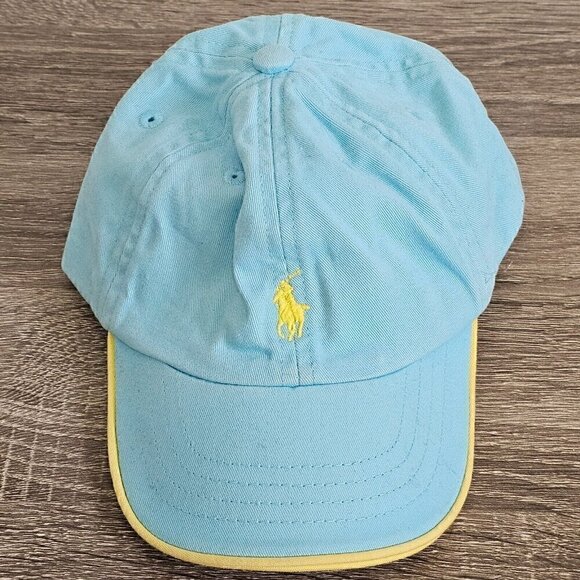 Ralph Lauren Hat Cap Infant Elastic Back Baseball Logo Kids Children Blue Yellow - Picture 1 of 12